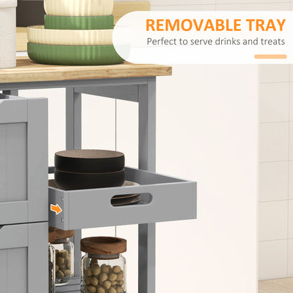 Rolling Kitchen Island Cart, Bar Serving Cart on Wheels Grey