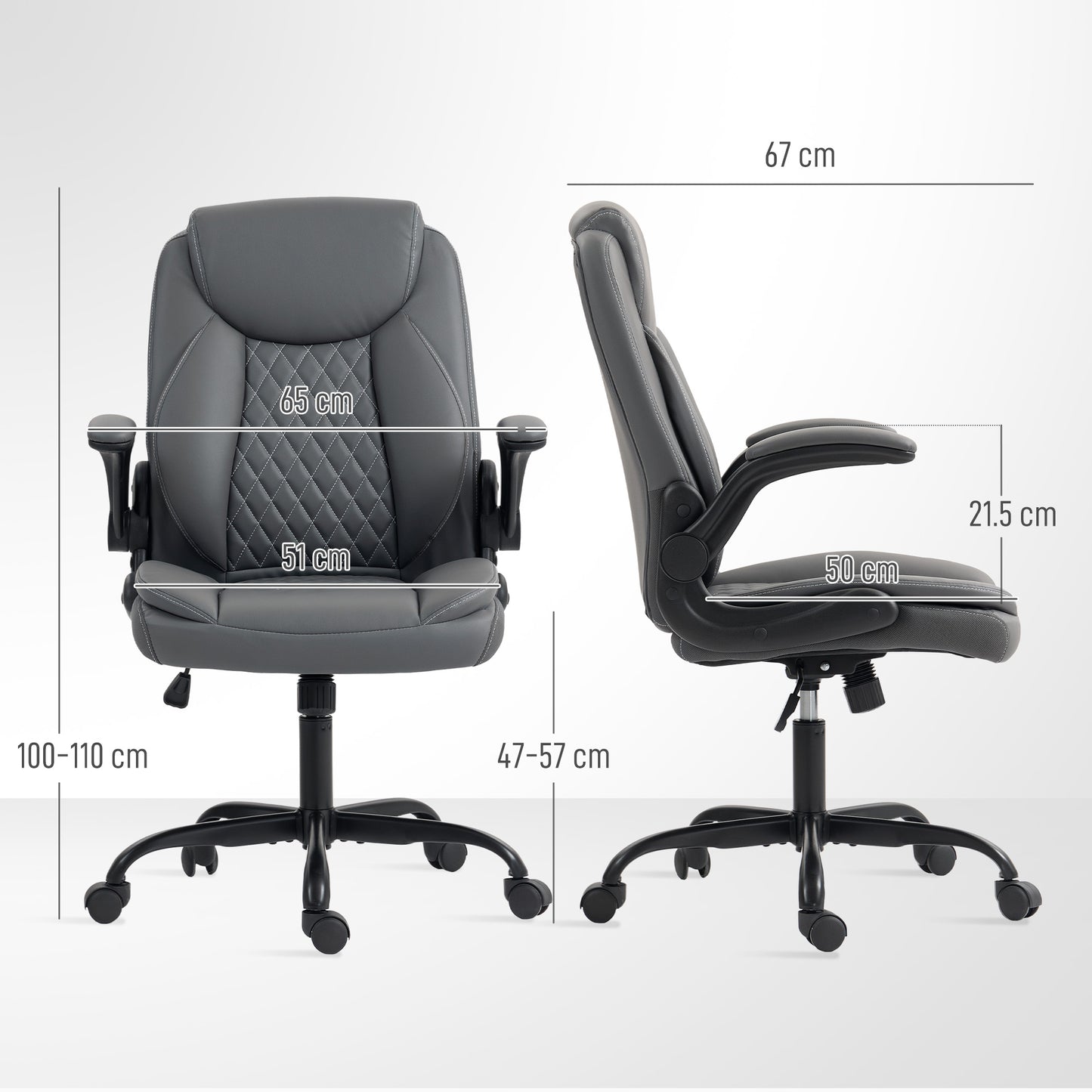 PU Leather Office Desk Chair with Thick Cushion, Charcoal Grey