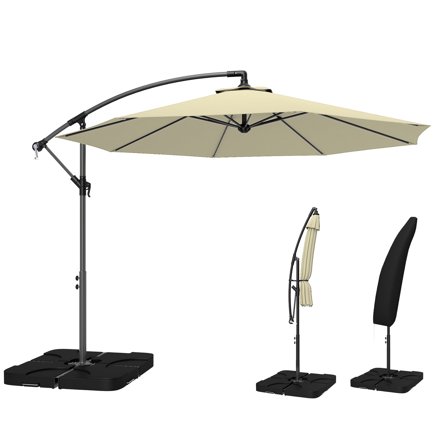 3(m) Banana Parasol Cantilever Umbrella Garden w/ Base Weights - Sand