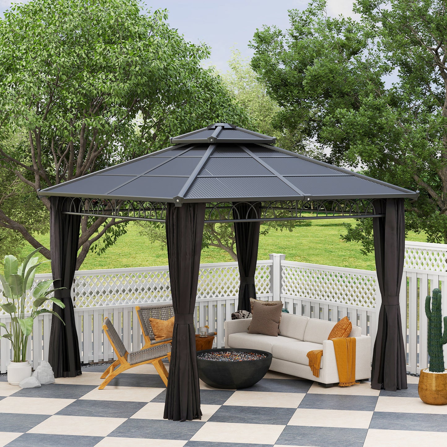 3 x 3 (m) Double Roof Hard Top Gazebo w/Nettings, Dark Grey