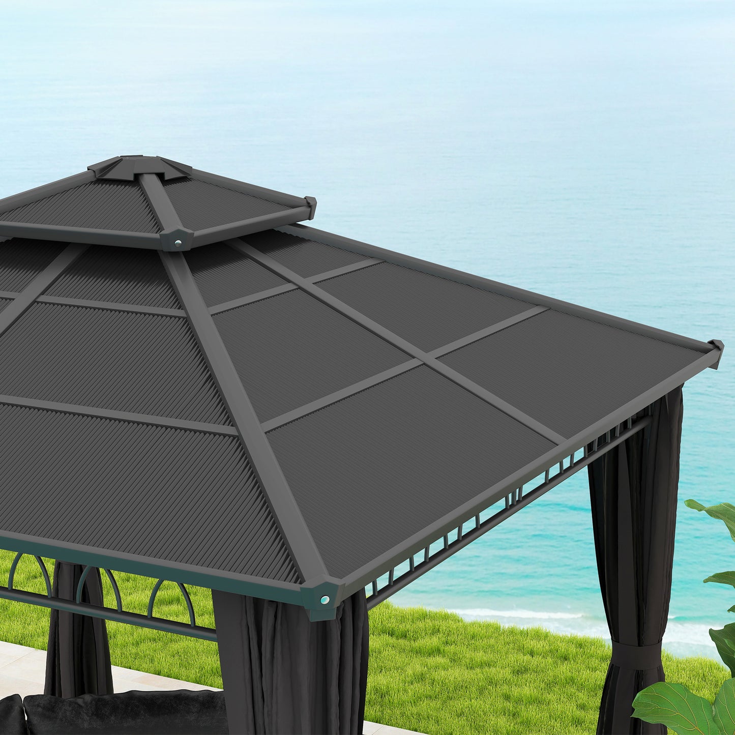 3 x 3 (m) Double Roof Hard Top Gazebo w/Nettings, Dark Grey