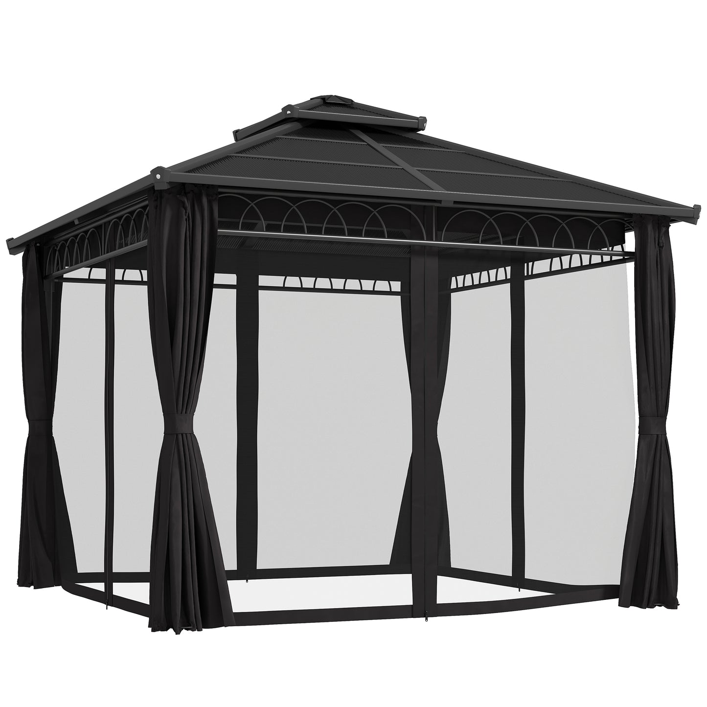 3 x 3 (m) Double Roof Hard Top Gazebo w/Nettings, Dark Grey