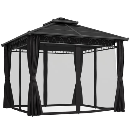3 x 3 (m) Double Roof Hard Top Gazebo w/Nettings, Dark Grey
