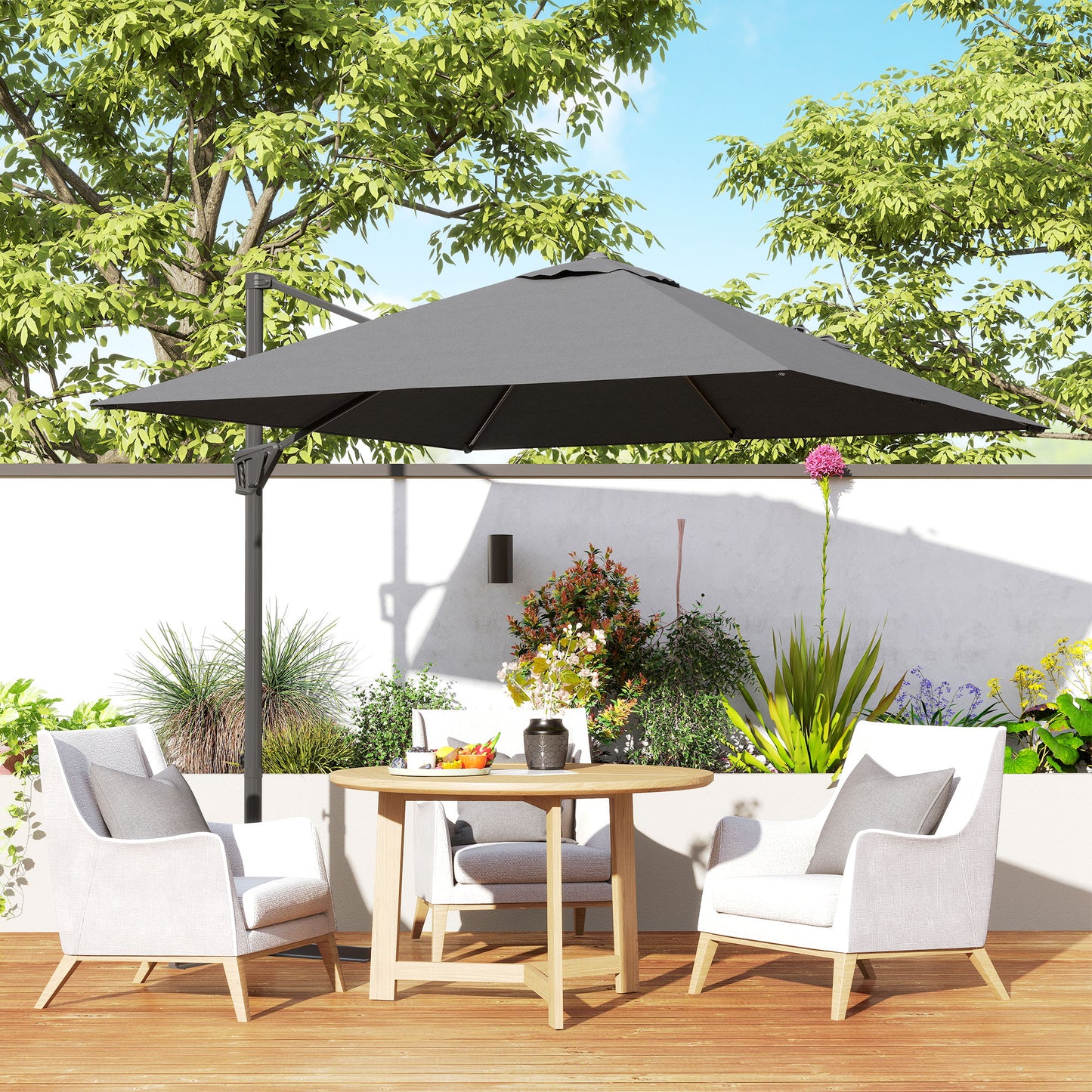 Square Cantilever Roma Parasol 360 Degree Rotation Crank, Dark Grey