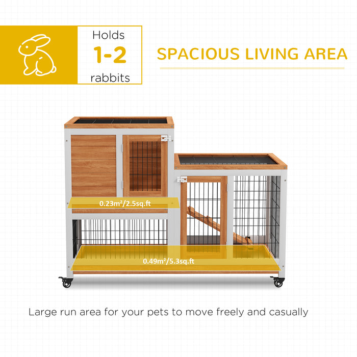 Wooden Indoor Rabbit Hutch Elevated Bunny Cage w/ Enclosed Run Wheel