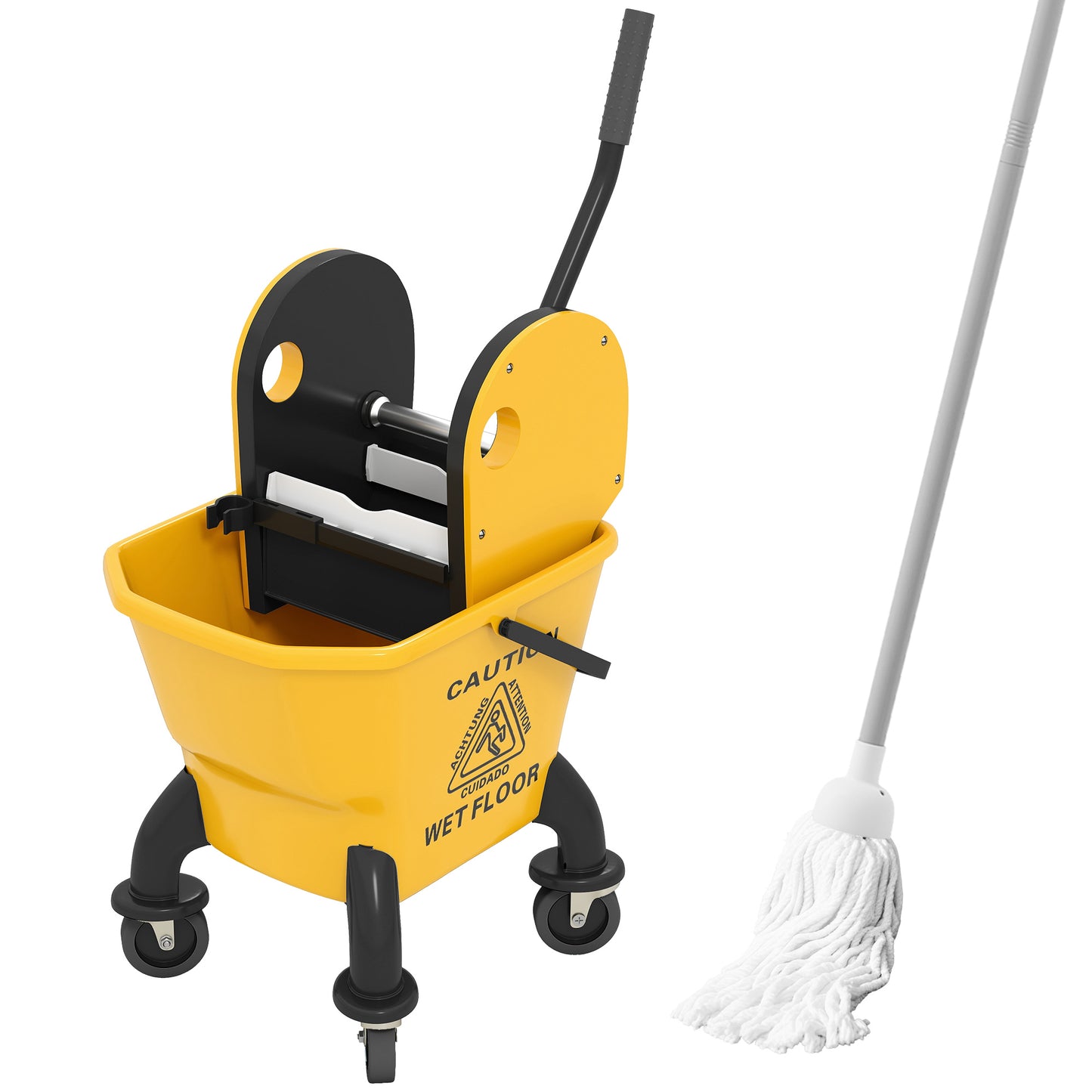 Mop Bucket with Wringer on Wheels for Floor Cleaning 26 Litre Yellow