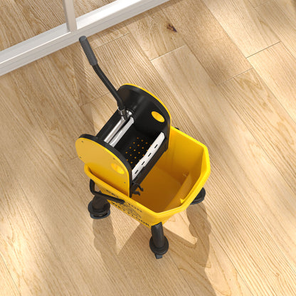 Mop Bucket with Wringer on Wheels for Floor Cleaning 26 Litre Yellow