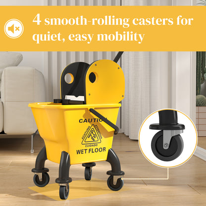 Mop Bucket with Wringer on Wheels for Floor Cleaning 26 Litre Yellow