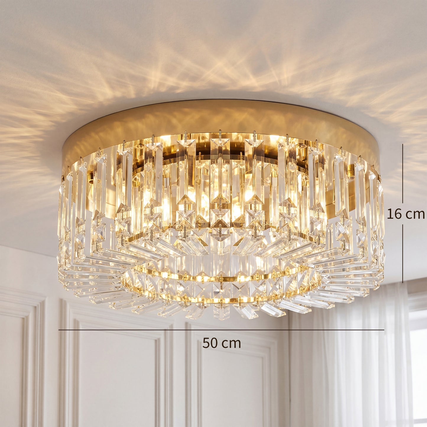 Crystal Ceiling Light with 225 Crystal Pendants, Gold Tone