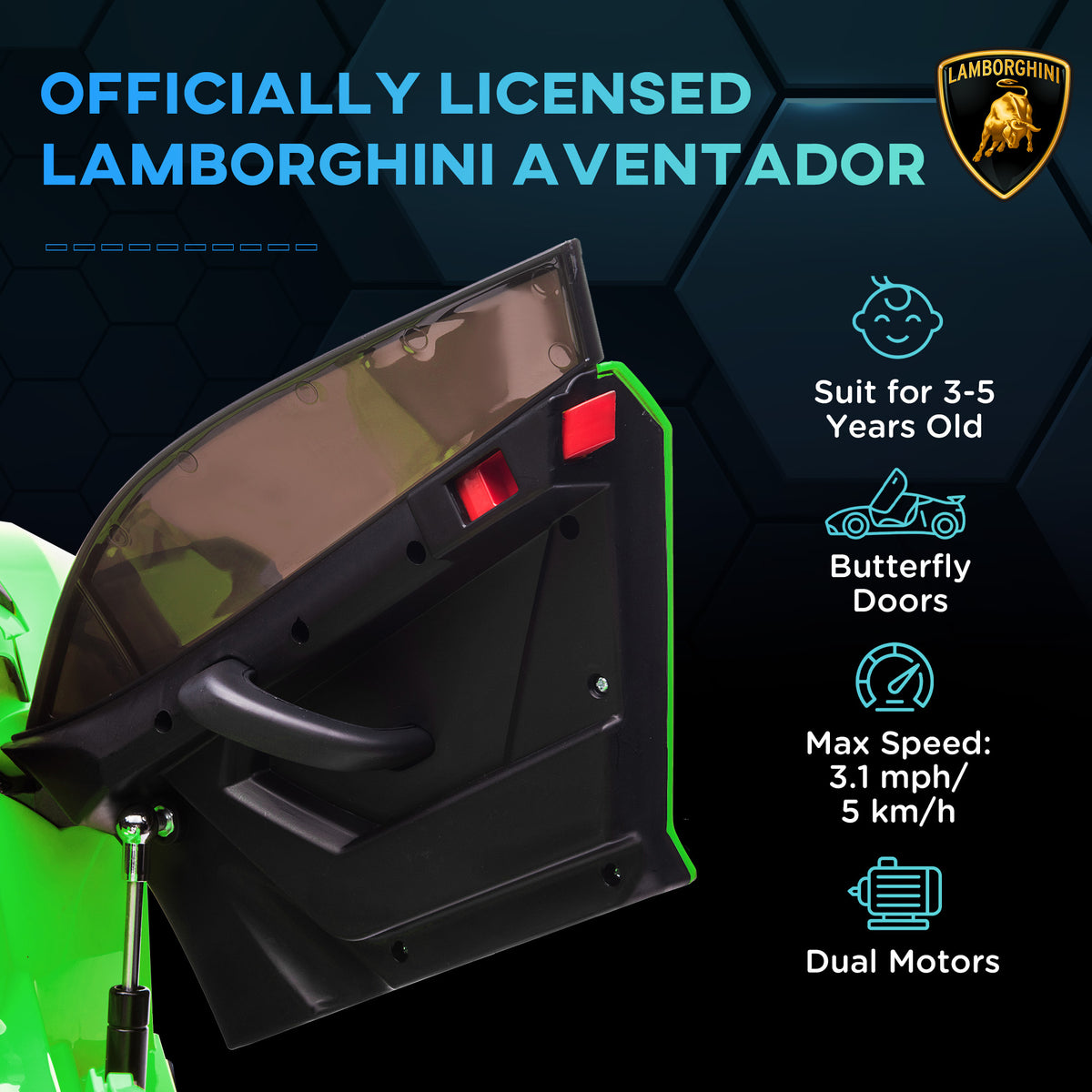 Lamborghini Aventador Licensed 12V Kids Electric Ride On Car - Green