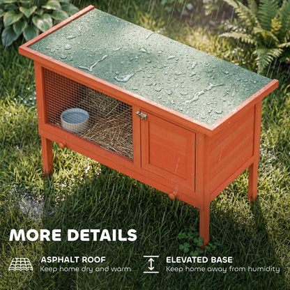 Wooden Rabbit Hutch, Guinea Pig Hutch with Openable Asphalt Roof and Pull-Out Tray, Outdoor Elevated Bunny House for Rabbits, Chinchillas and Small Animals, Indoor Outdoor Use, Orange