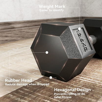 25KG Rubber Hex Dumbbell Portable Hand Weights for Home Gym