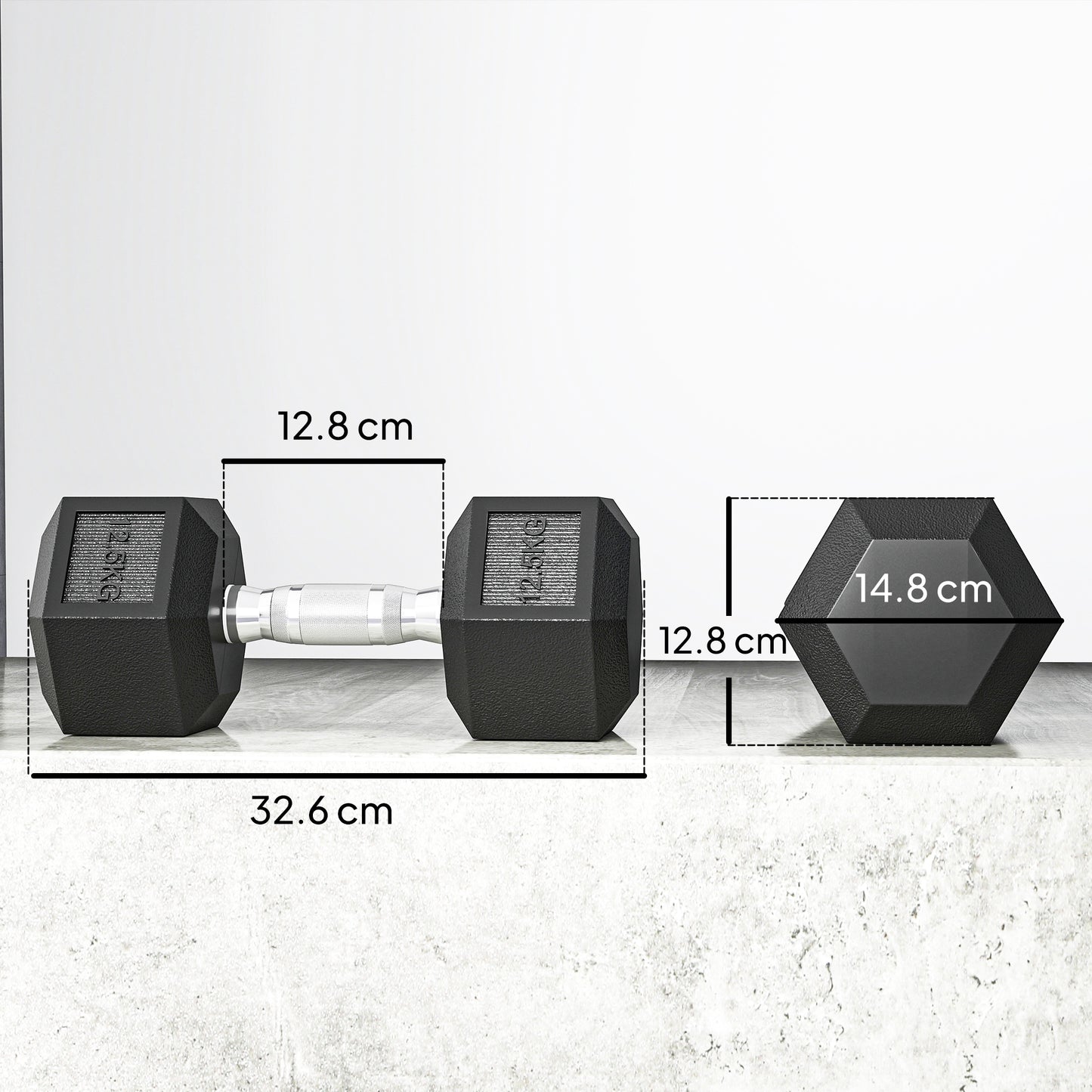 25KG Rubber Hex Dumbbell Portable Hand Weights for Home Gym