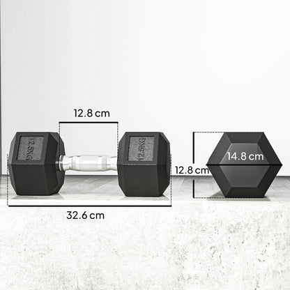 25KG Rubber Hex Dumbbell Portable Hand Weights for Home Gym