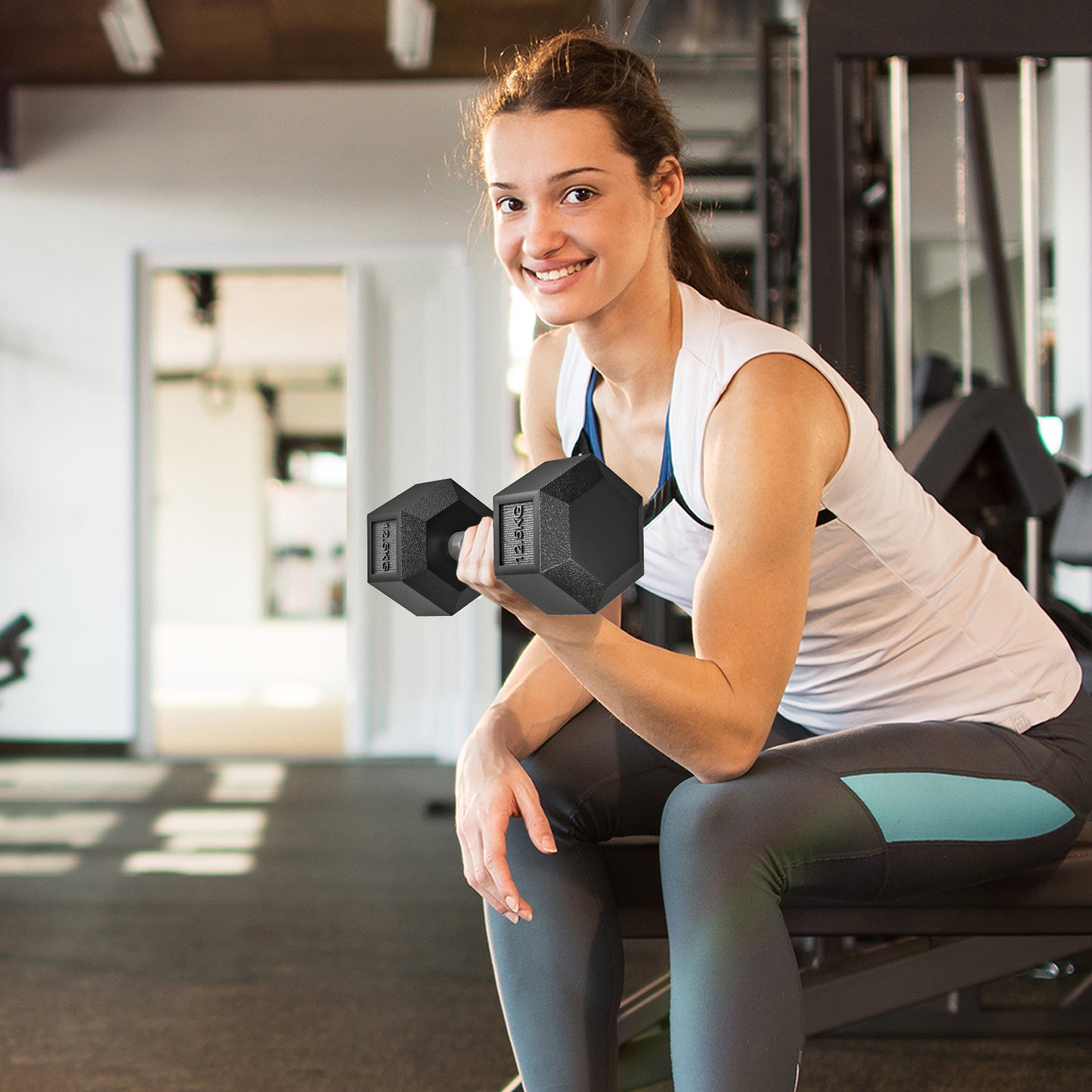 25KG Rubber Hex Dumbbell Portable Hand Weights for Home Gym