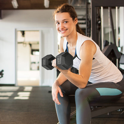 25KG Rubber Hex Dumbbell Portable Hand Weights for Home Gym