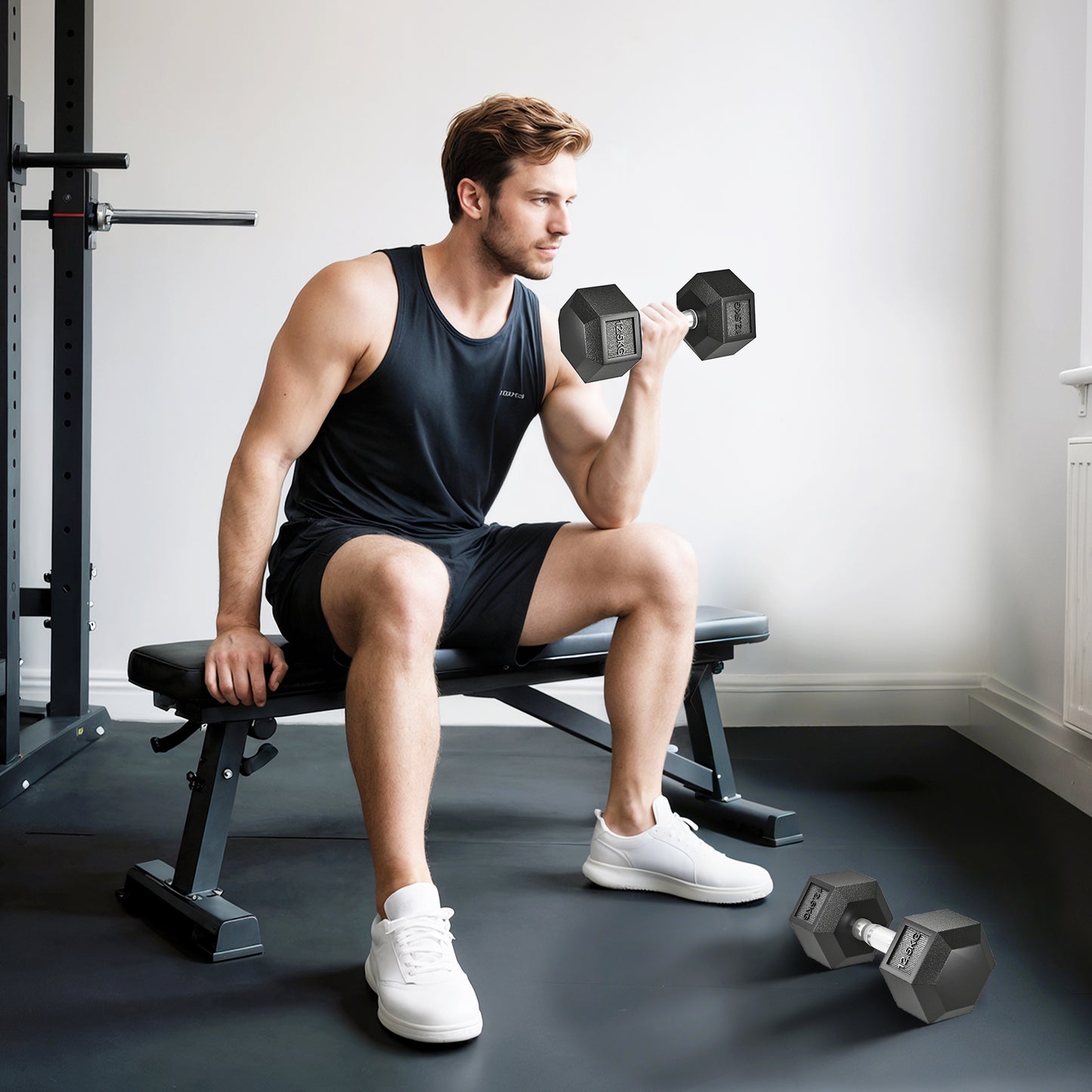 25KG Rubber Hex Dumbbell Portable Hand Weights for Home Gym