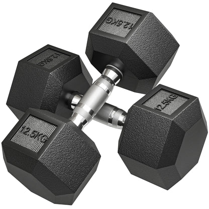 25KG Rubber Hex Dumbbell Portable Hand Weights for Home Gym