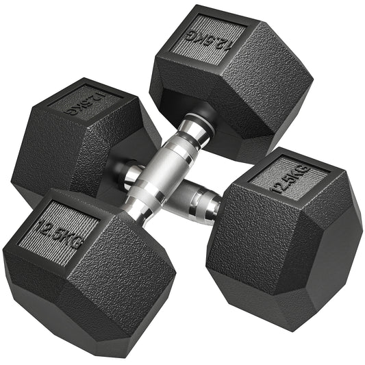 25KG Rubber Hex Dumbbell Portable Hand Weights for Home Gym