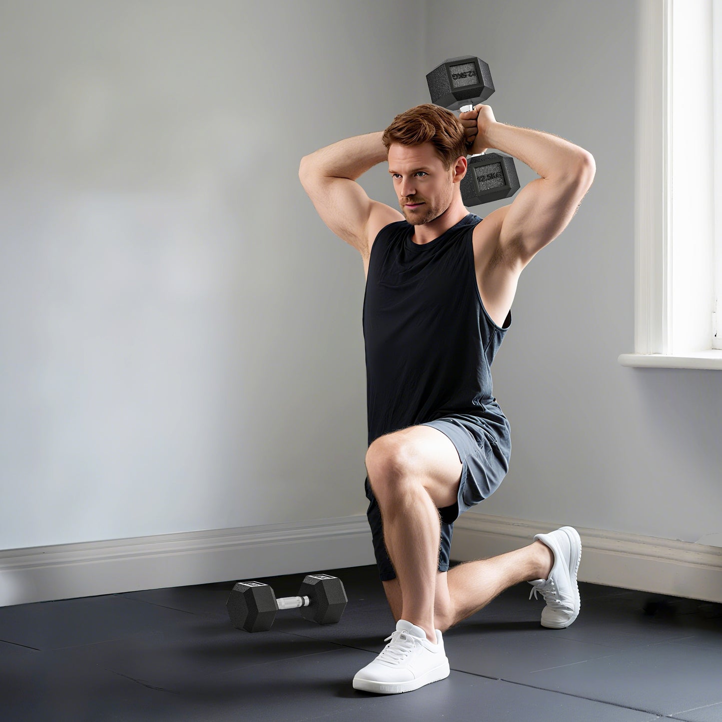 25KG Rubber Hex Dumbbell Portable Hand Weights for Home Gym