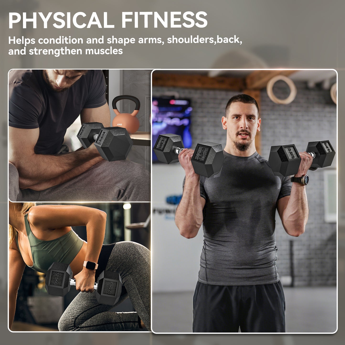 25KG Rubber Hex Dumbbell Portable Hand Weights for Home Gym