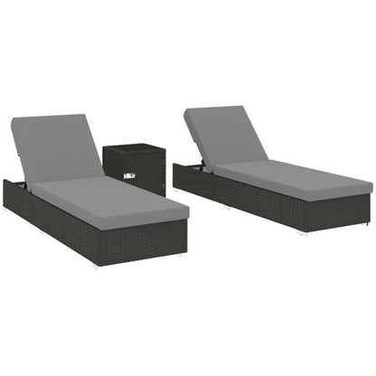 Rattan Sun Loungers Set of 2 with Side Table, Dark Grey