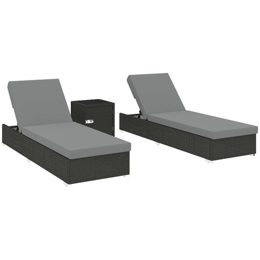Rattan Sun Loungers Set of 2 with Side Table, Dark Grey