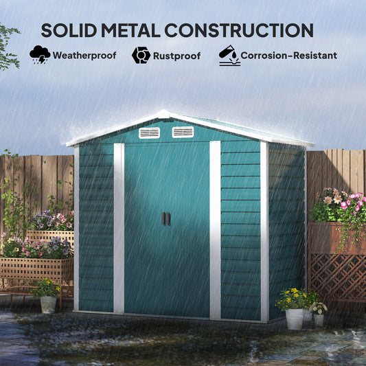 7 x 4ft Upgraded Metal Shed with Lock, Easy to Assemble, Green