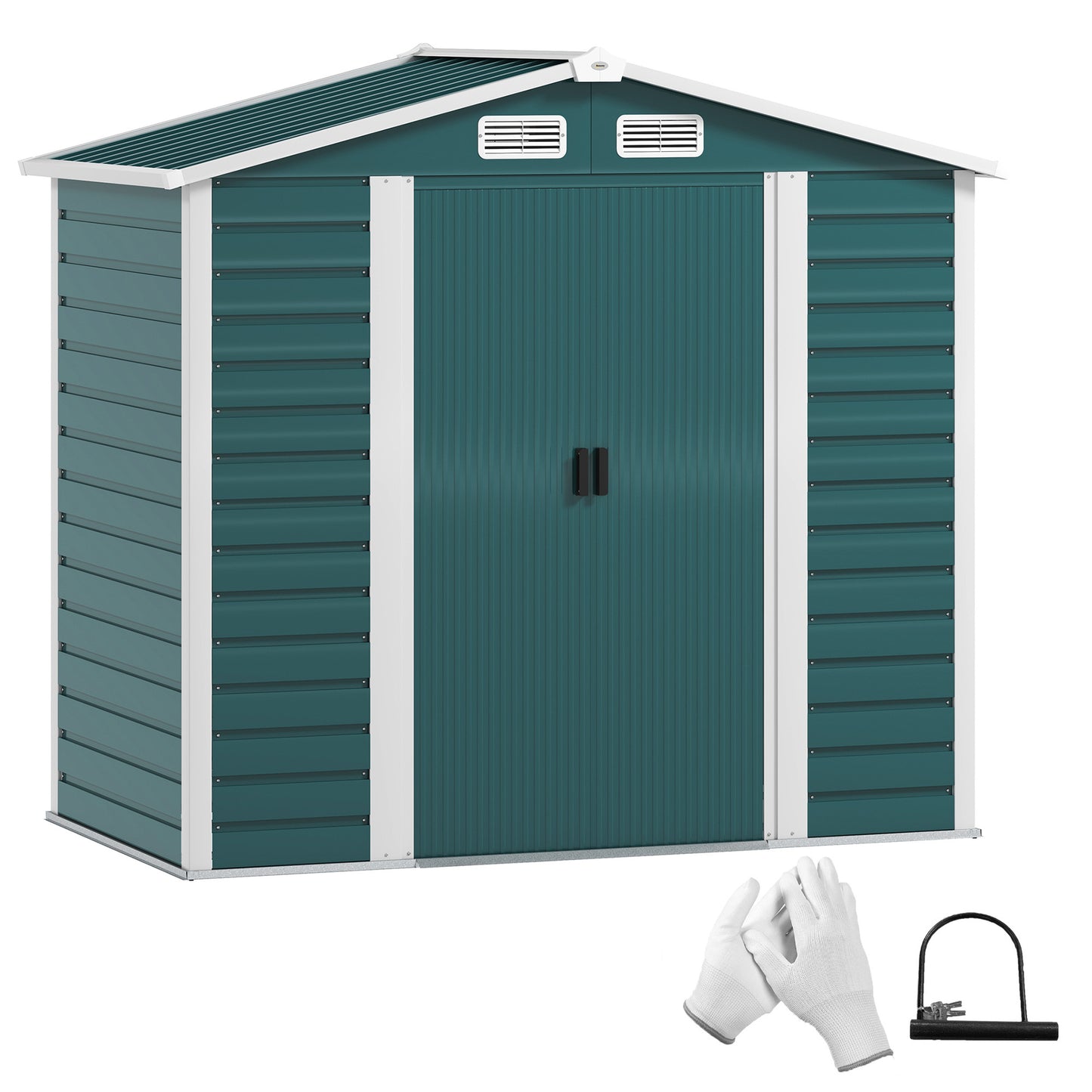 7 x 4ft Upgraded Metal Shed with Lock, Easy to Assemble, Green