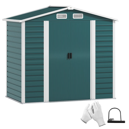 7 x 4ft Upgraded Metal Shed with Lock, Easy to Assemble, Green