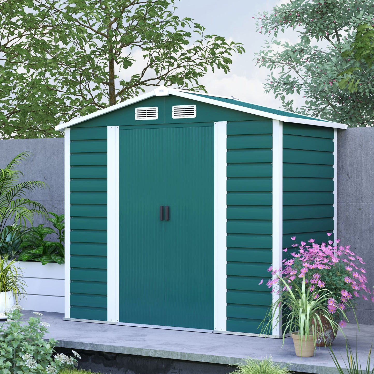 7 x 4ft Upgraded Metal Shed with Lock, Easy to Assemble, Green