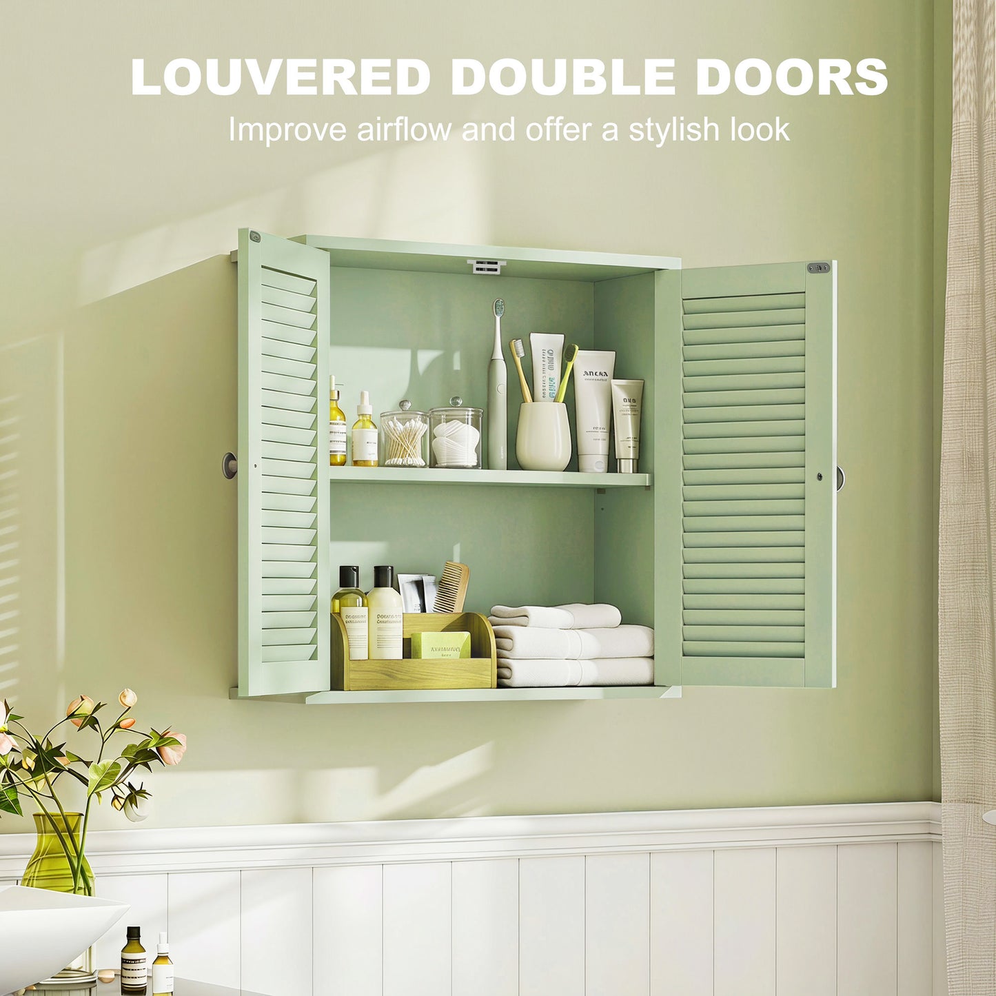 Bathroom Cabinet with Adjustable Shelf, Light Green
