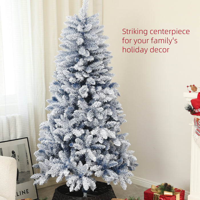 5 Foot Artificial Blue Snow Flocked Christmas Tree with Hinged Branches