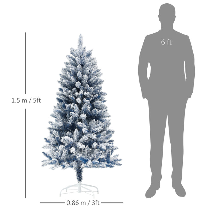 5 Foot Artificial Blue Snow Flocked Christmas Tree with Hinged Branches