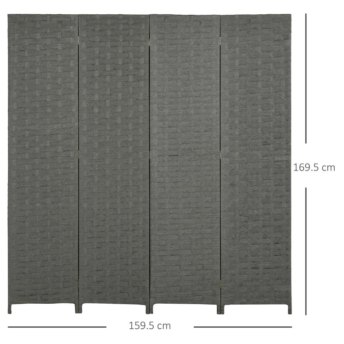 4-Panel Room Dividers, Wave Fibre Freestanding Folding Privacy Screen Panels, Partition Wall Divider for Indoor Bedroom Office, 170 cm, Grey