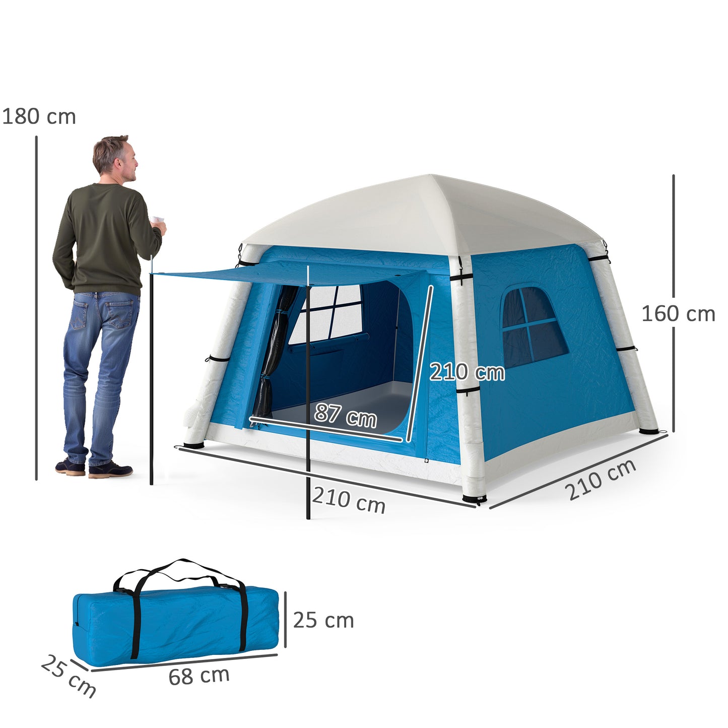 Inflatable Camping Tent, 2 Man Tent, Light Blue