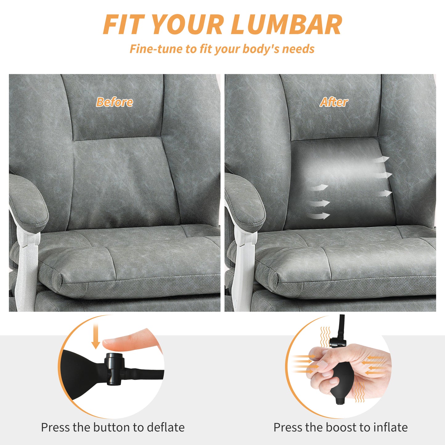 Office Chair with Adjustable Lumbar Support, Computer Chair, Grey