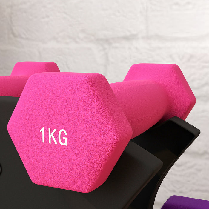 Hex Dumbbells Set with Dumbbell Rack, 2 x 1kg, 2 x 2kg, 2 x 3kg