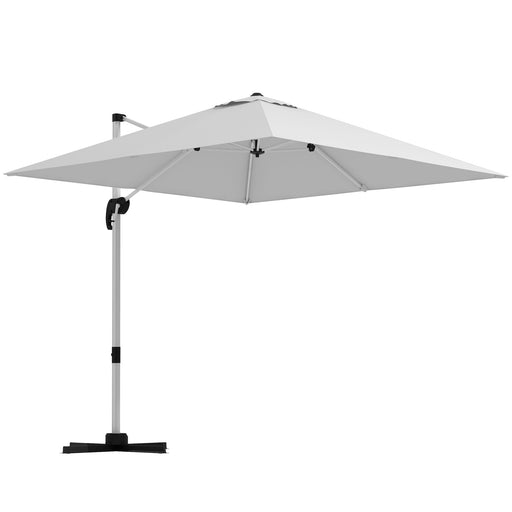 3 x 3(m) Square Cantilever Parasol with Cross Base, Crank Handle, Tilt, 360° Rotation and Aluminium Frame, White