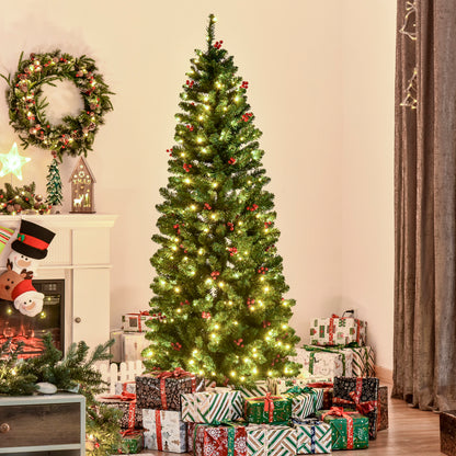 6FT Prelit Pencil Christmas Tree w/ LED Light, Berry, Xmas Decoration