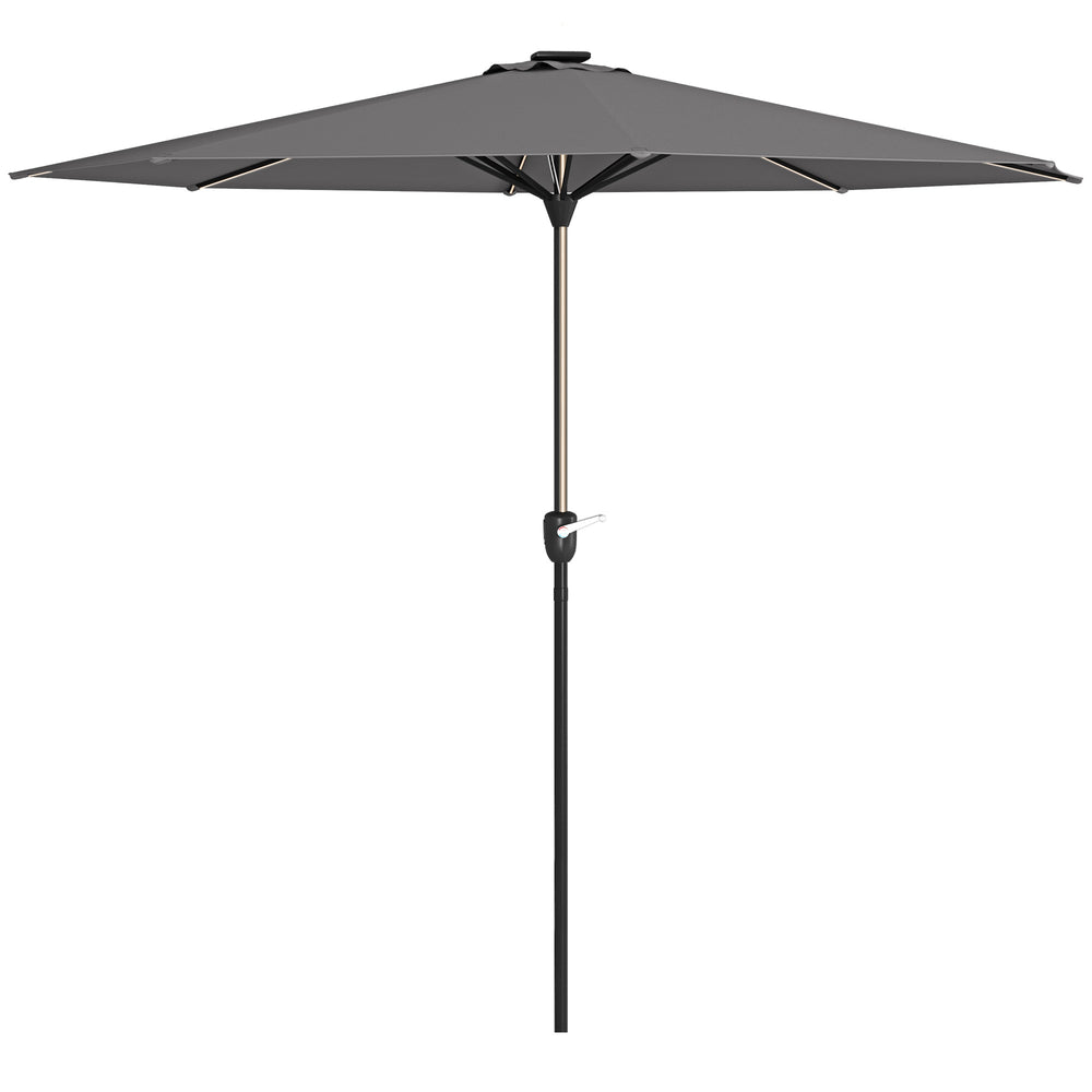 Garden Parasol with LED Lights, Solar Charged Patio Umbrella with Crank Handle, for Outdoor, Charcoal Grey