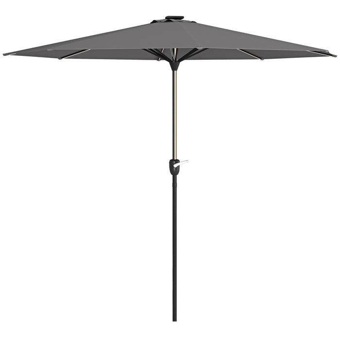 Garden Parasol with LED Lights, Solar Charged Patio Umbrella with Crank Handle, for Outdoor, Charcoal Grey