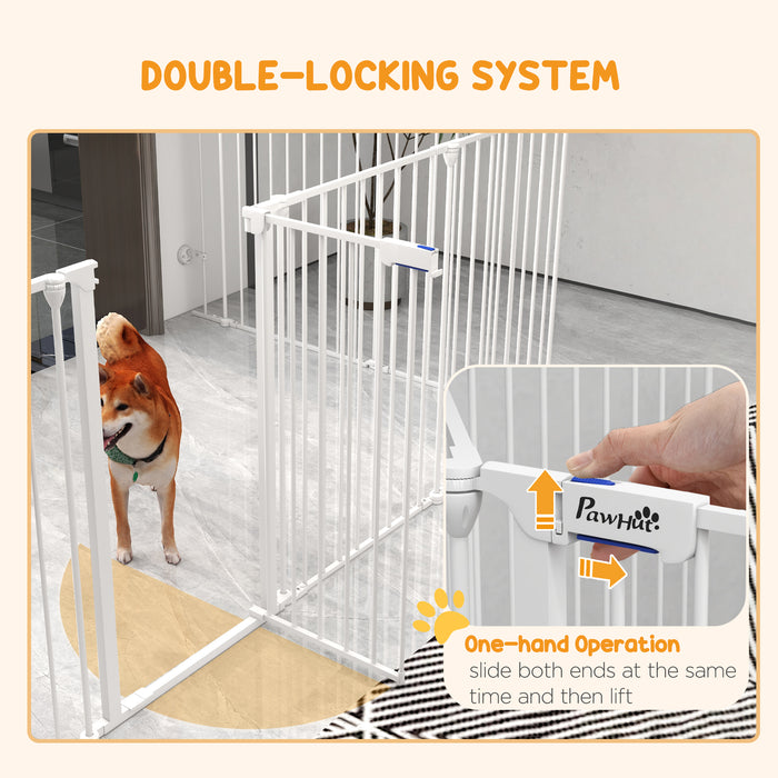 2-In-1 Multifunctional Dog Pen and Safety Pet Gate, 8 Panel Dog Playpen w/ Double-locking Door, Foldable Dog Barrier for Medium Dogs