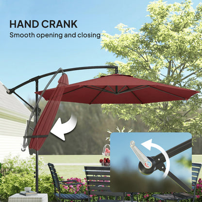 3(m) Garden Banana Parasol Cantilever Umbrella w/ Base, Wine Red