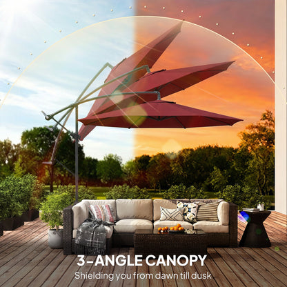3(m) Garden Banana Parasol Cantilever Umbrella w/ Base, Wine Red