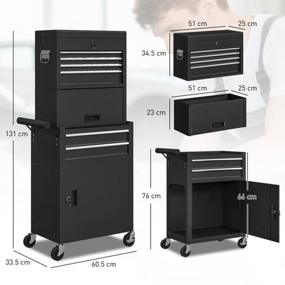 Tool Cabinet with 6 Drawers, 3-in-1 Rolling Tool Chest with Wheels