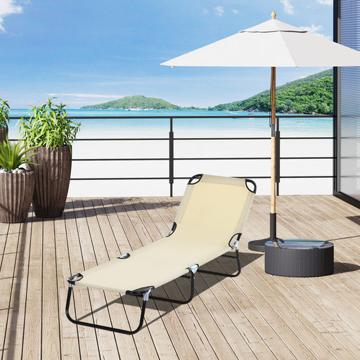 Portable Folding Sun Lounger With 5-Position Adjustable Backrest Relaxer Recliner with Lightweight Frame Great for Pool or Sun Bathing Beige