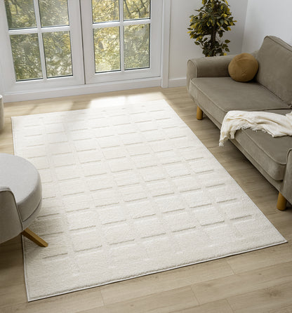 Aya Living Room Area Rugs - Embossed Cubed Design