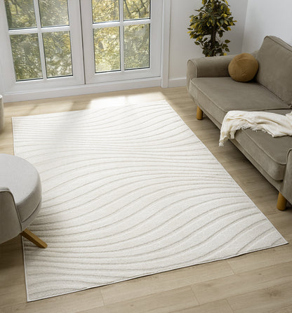 Aya Living Room Area Rugs - Embossed Waves Design