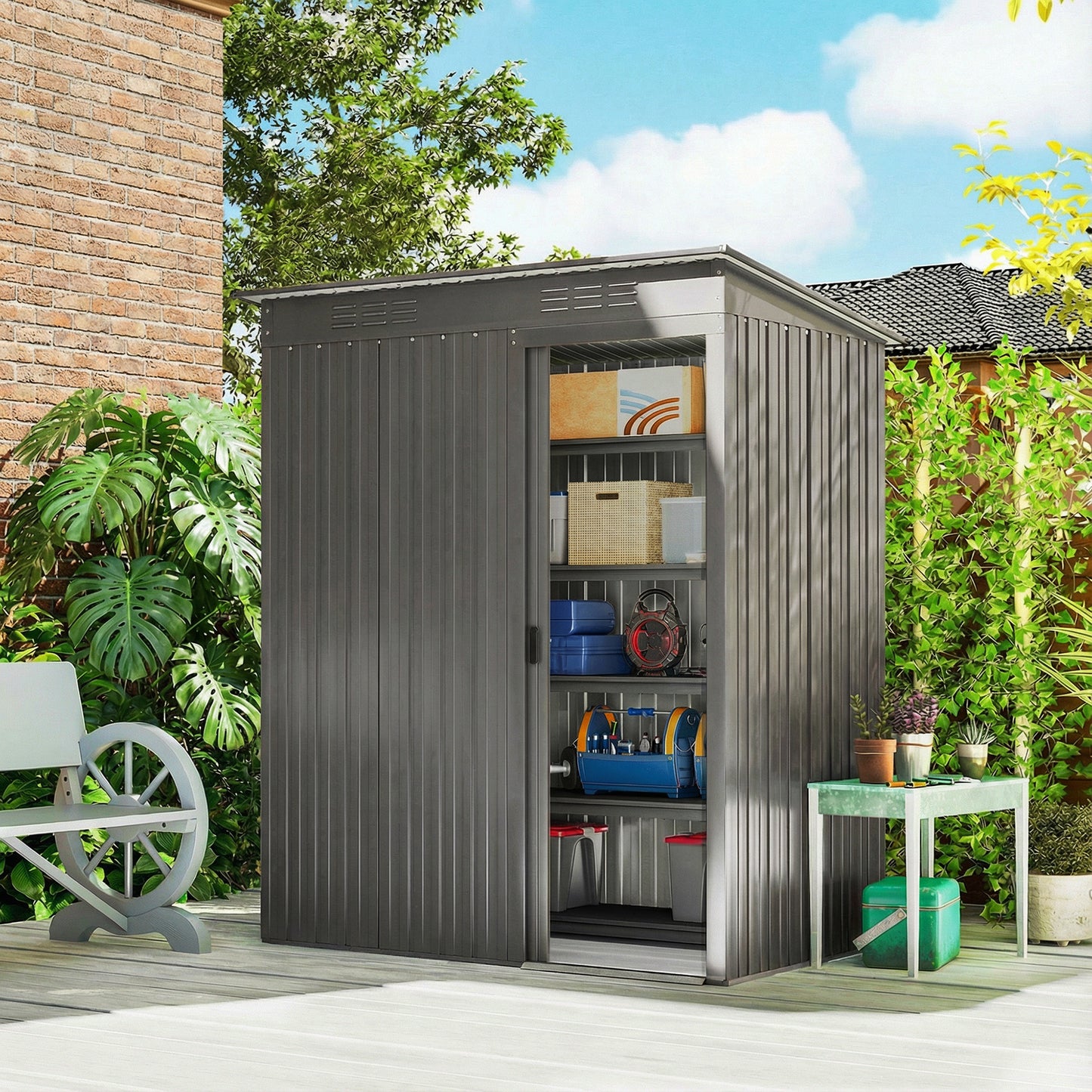 5 x 3.5ft Metal Garden Shed with Effortless Assembly, Light Grey